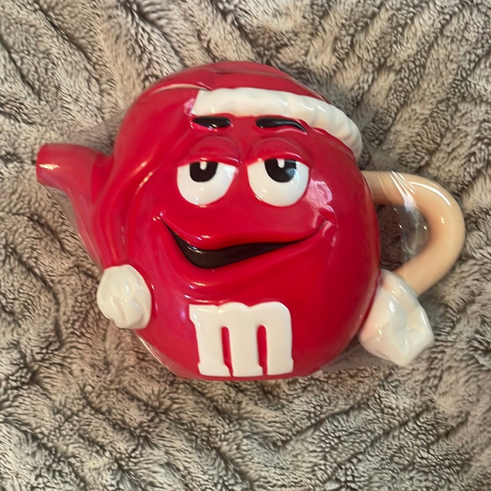 Red M&M Santa Hat Teapot collectible! NWT never opened or used.